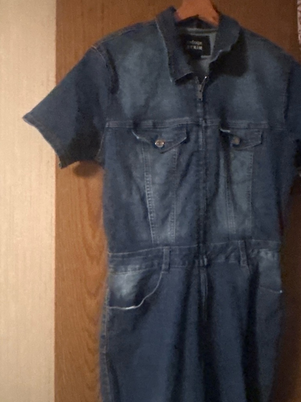A short sleeve jean jumpsuit